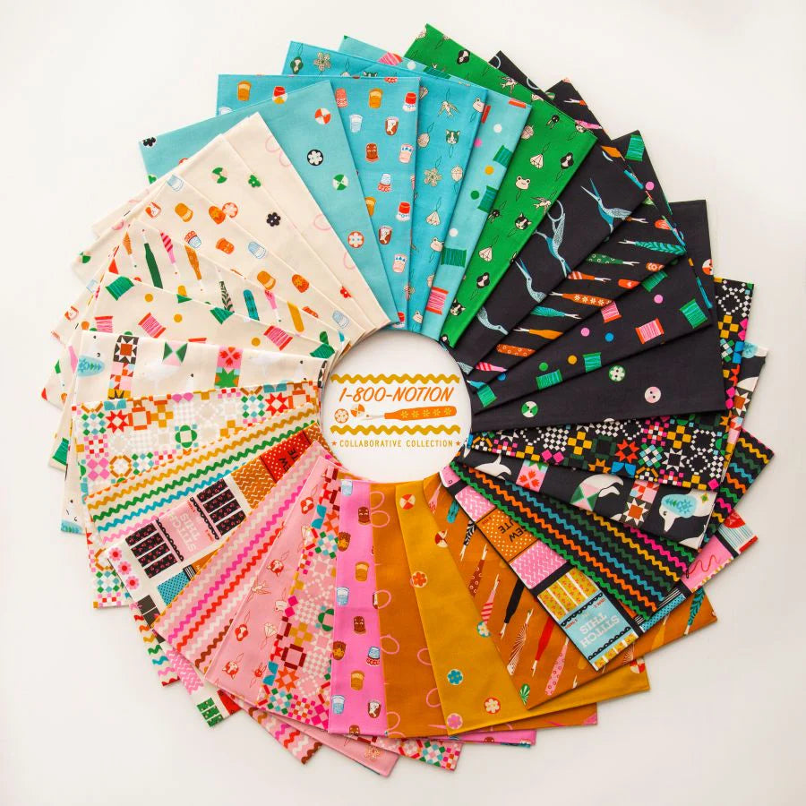 This Factory Cut FAT QUARTER BUNDLE contains 29 Fat Quarters from 1 800 Notion by Ruby Star Society.
Manufacturer: Ruby Star Society
Designer: Sarah Watts, Melody Miller, Rashida Coleman-Hale, Kimberly Kight, Alexia Abegg
Collection: 1 800 Notion
Material: 100% Cotton
Weight: Quilting