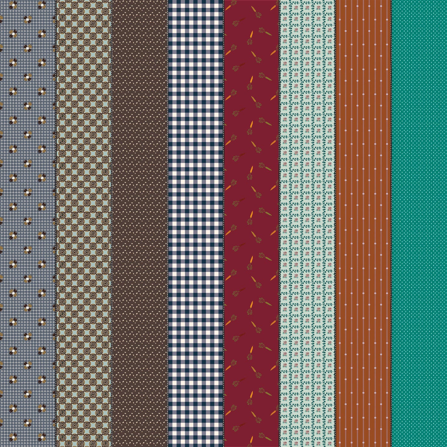 Manufacturer: Moda Fabrics
Designer: Jen Kingwell
Collection: Gathered Lollies
Print Name: Trentham Five
Material: 100% Cotton
Weight: Quilting
SKU: 18294-12
Width: 44 Inches