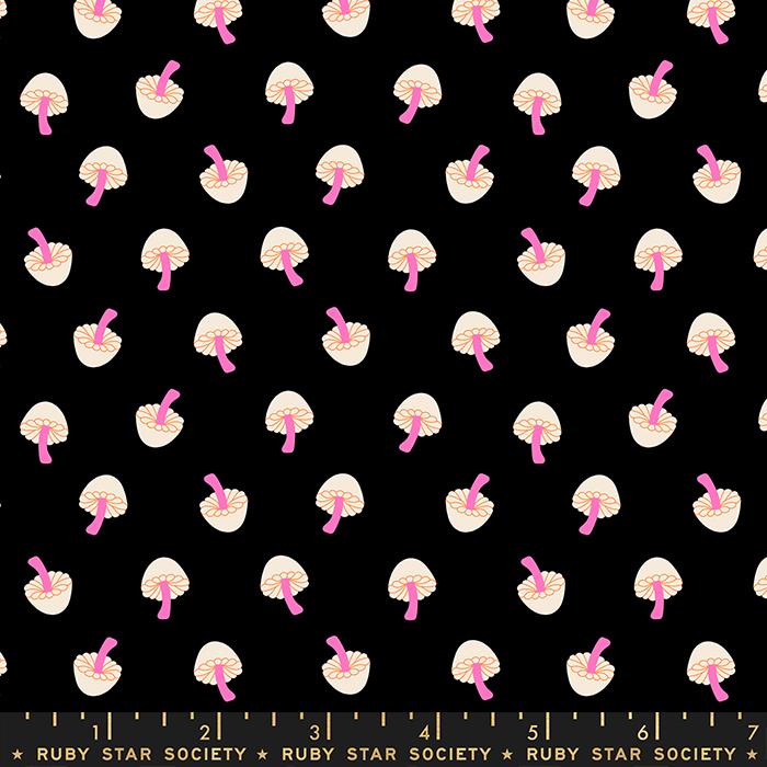 Manufacturer: Ruby Star Society Designer: Ruby Star Society Collection: Tiny Frights Print Name: Tiny Mushrooms in Black Material: 100% Cotton Weight: Quilting  SKU: RS5118 15 Width: 44 inches