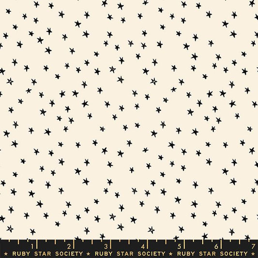 Manufacturer: Ruby Star Society Designer: Alexia Abegg Collection: Mini Starry Print Name: Natural Black Material: 100% Cotton  Weight: Quilting  SKU: RS4110-21 Width: 44 inches