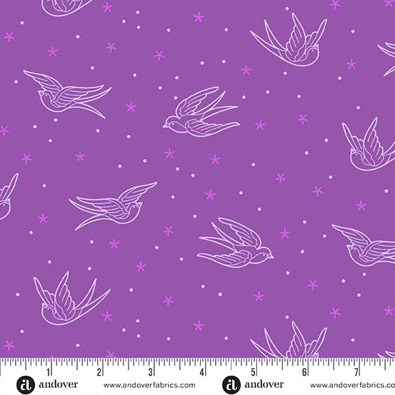 Manufacturer: Andover Fabrics
Designer: Libs Elliott
Collection: Perfect Day
Print Name: Swallows in Purple
Material: 100% Cotton
Weight: Quilting
SKU: A-10218-P
Width: 44 inches