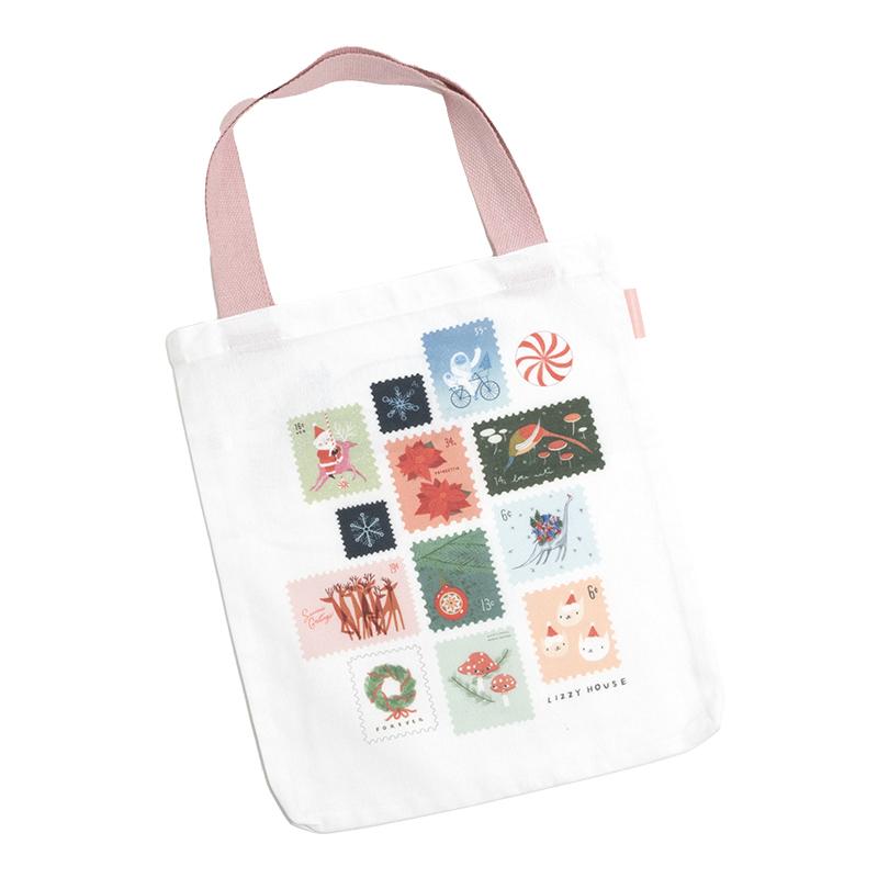Christmas Stamps Tote bag by Lizzy House. Measures 14" x 16". 100% cotton.