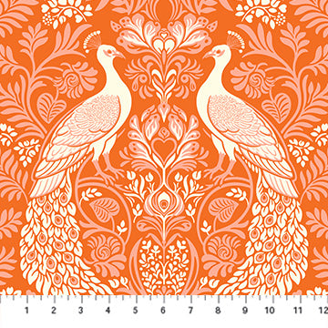 Manufacturer: Figo Fabrics Designer: Heather Bailey Collection: Wild Abandon Print Name: Rogues & Scoundrels in Tangerine Material: 100% Cotton Weight: Quilting SKU: 90892-56 Width: 44 inches