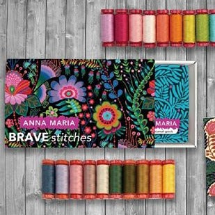 Anna Maria Horner has curated 20 Small Spools of 100% Aurifil Cotton– ten 50wt & ten 12wt in hues that complement both her Brave and Love Always collections with Free Spirit Fabrics. This set includes one spool of each of the following colors: 50wt: 2310, 1135, 2214, 2975, 2375 2437, 2560, 1126, 2890, 4173 12wt: 2405, 5015, 1133, 2220, 2415 2530, 2515, 1248, 5006, 1231 Colors: Assorted Made of: Cotton Use: Thread Collection Size: 50wt & 12wt Included: 20 small spools