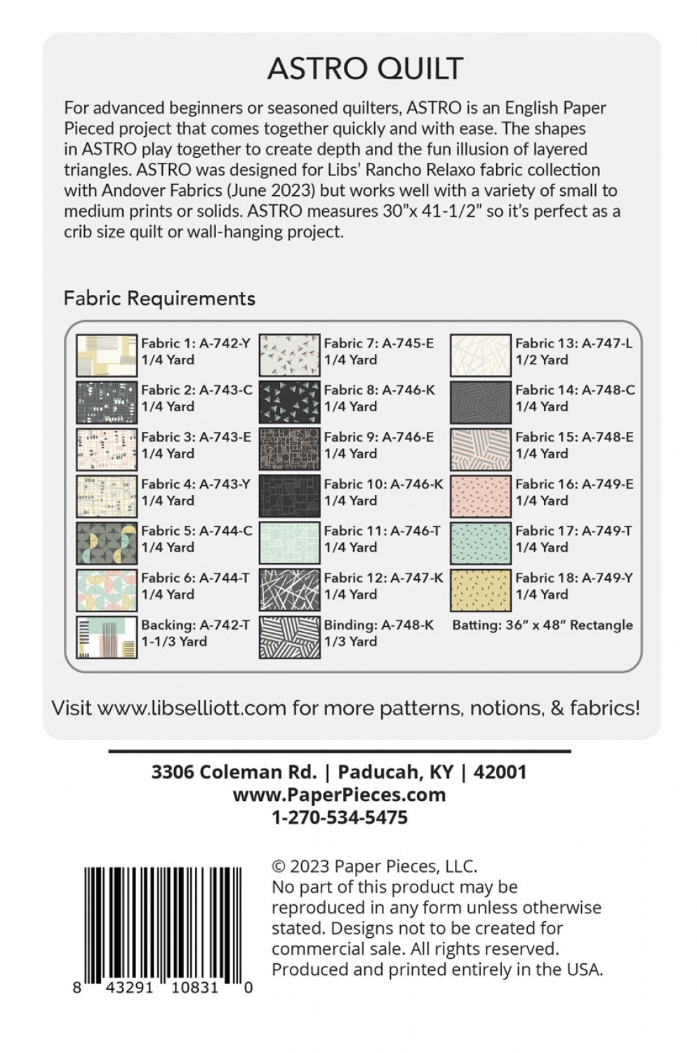 Libs Elliott - Astro Quilt Pattern and Papers