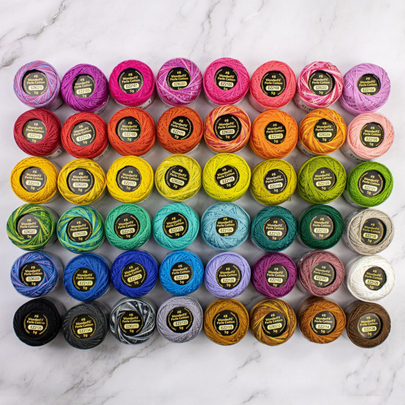 This collection includes all 48 colors of Eleganza™ from international designer Alison Glass, with 36 solid and 12 variegated colors that perfectly match her fabric collections. These stunning threads are truly a match made in heaven.