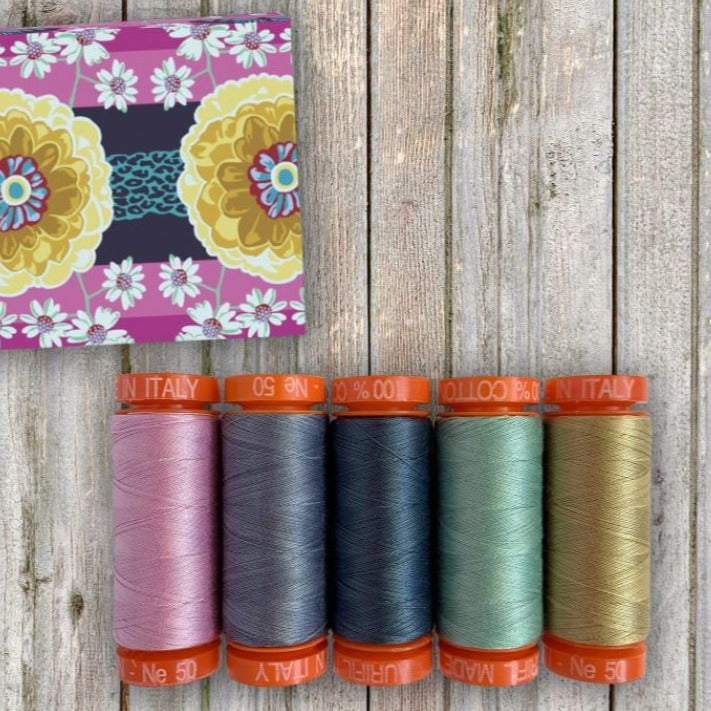 Anna Maria Horner has curated this set of 5 small spools -– featuring Aurifil’s 50wt threads– to perfectly complement Vivacious. This collection includes the following colors: 5010 6734 1158 2845 2515 Color: Various Made of: Cotton Use: Thread Collection Size: 50wt Included: 5 Small Spools