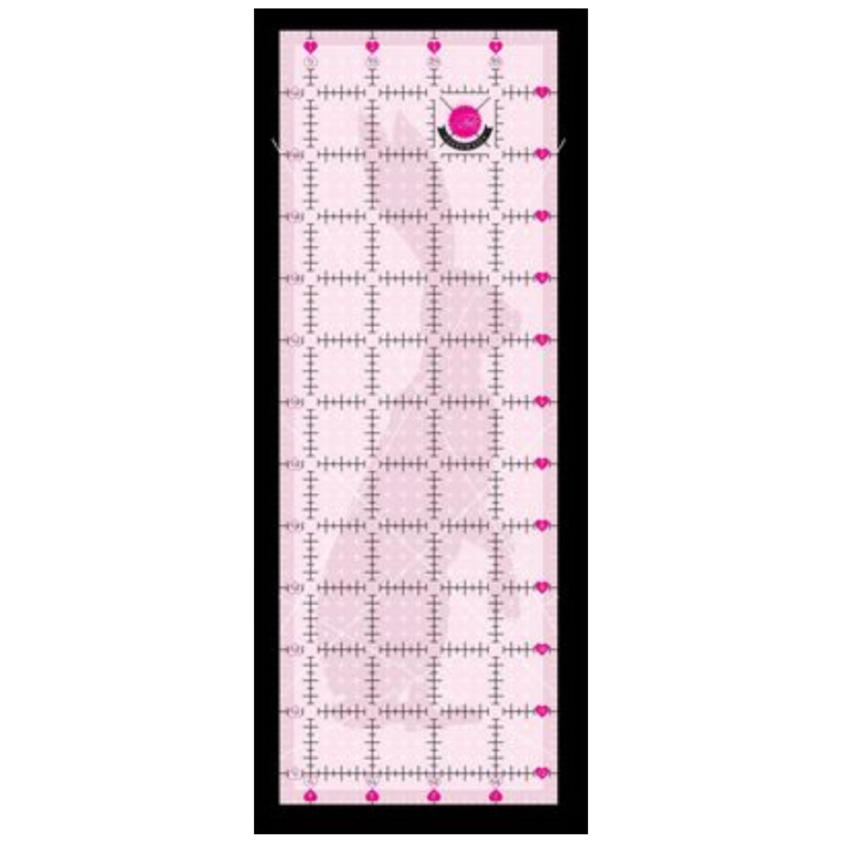 Tula Pink 4.5in x 12.5in Rabbit Cutting Ruler is a US made ruler that features: nonslip coating, fuzzy cut and angle markings, 1/4in margins all around, two color markings with fine marking lines for accurate cutting, and clear center squares for accuracy.