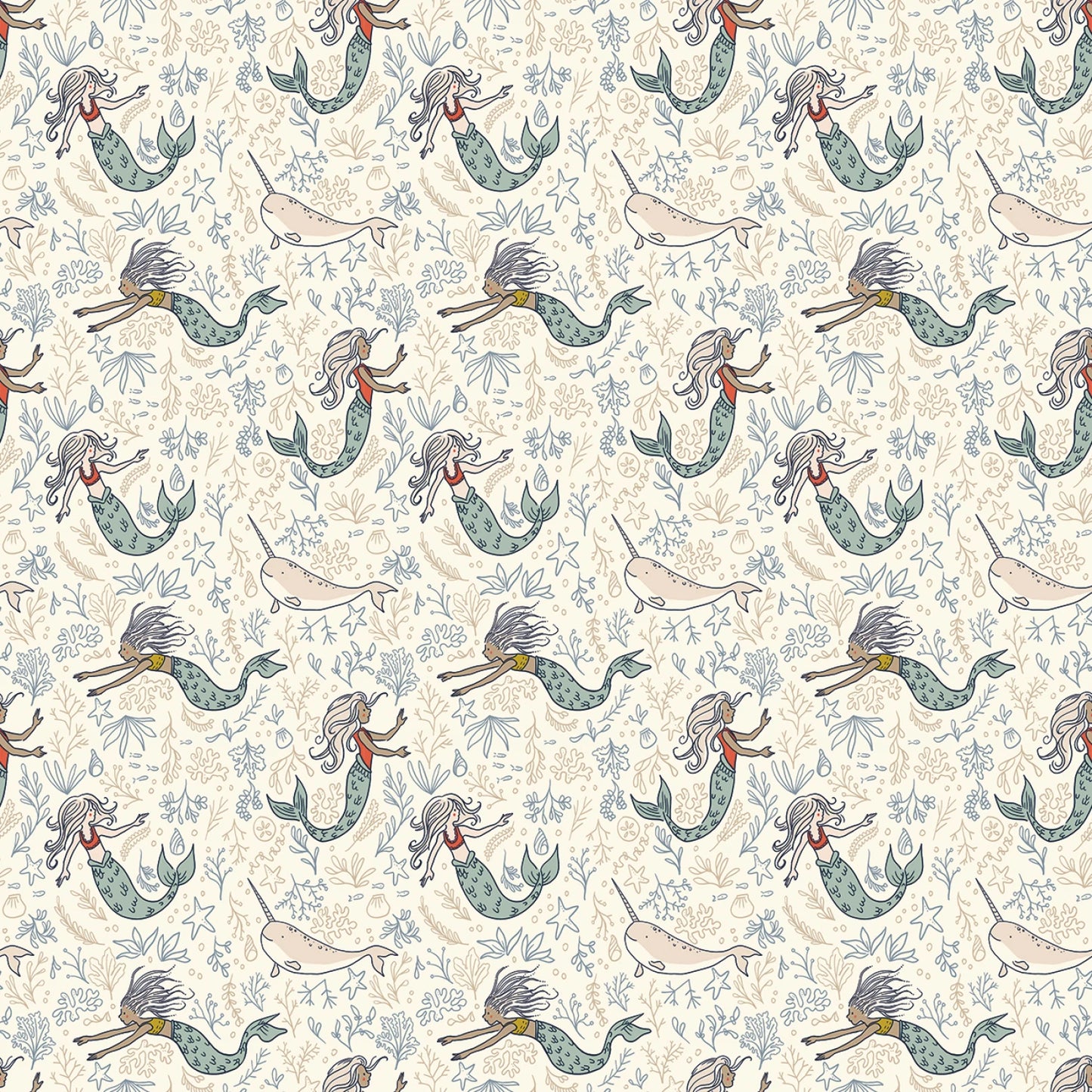 Manufacturer: Riley Blake Designs
Designer: Sarah Jane
Collection: Story Land
Print Name: Mermaids in Cream
Material: 100% Cotton
Weight: Quilting
SKU: C18302R-CREAM
Width: 44 inches