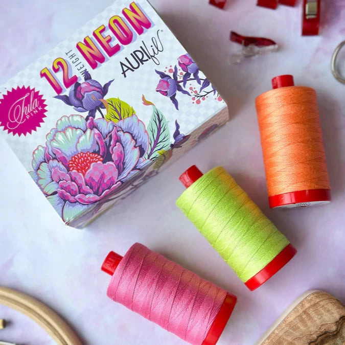 The 12wt Neon set introduces Tula’s vibrant neon hues in Aurifil's luxurious 12wt 2ply thread. This trio of large spools is designed to support a wide range of hand-quilting, decorative stitching, and embroidery endeavors.
3 Large Spools 100% Cotton 12wt.