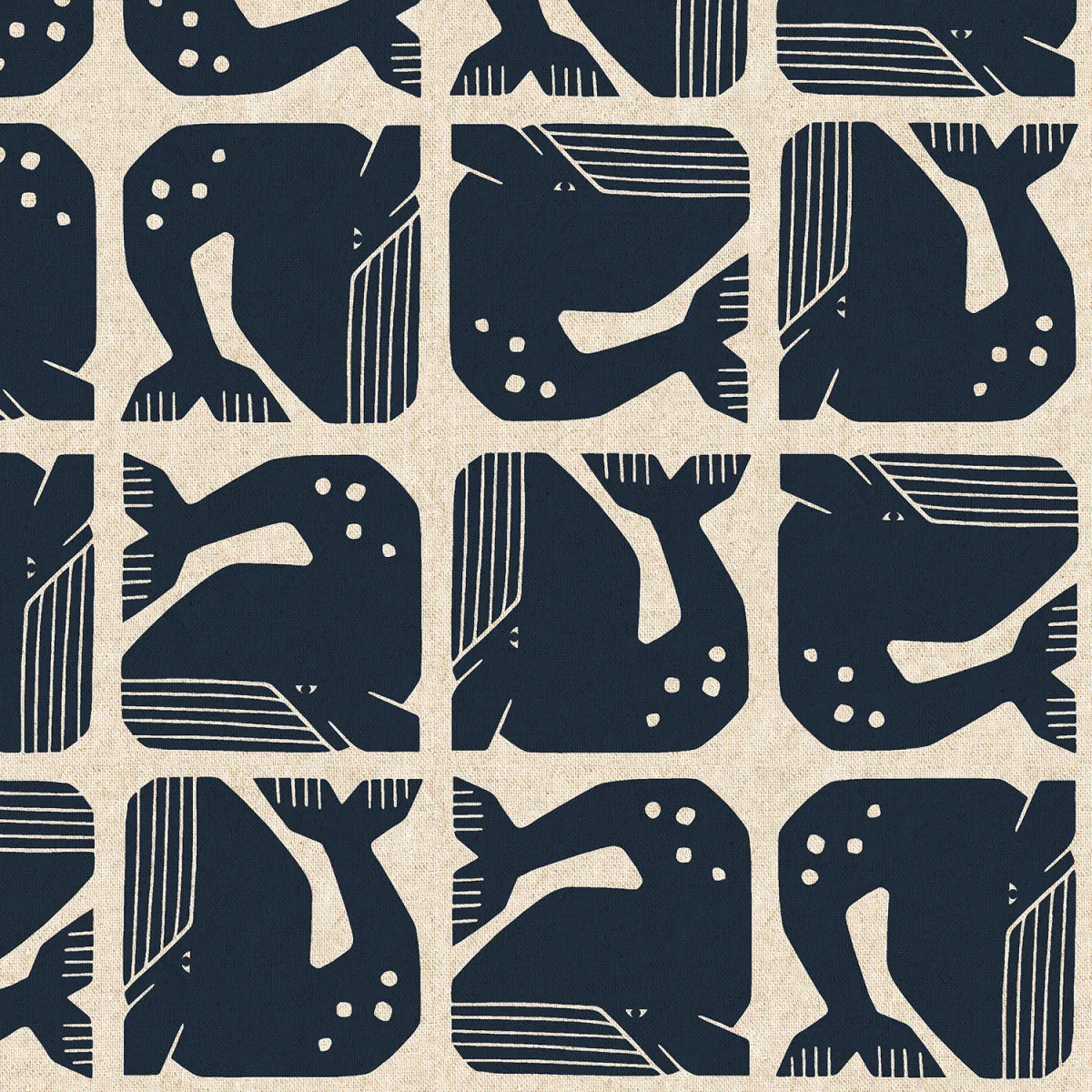 PREORDER || Cotton + Steel - By the Seaside II - Grumpy Whale in Navy Unbleached CANVAS - MAY 2026