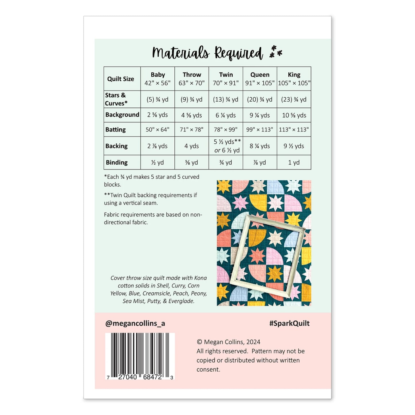Megan Collins Quilt Design - Spark Quilt PATTERN