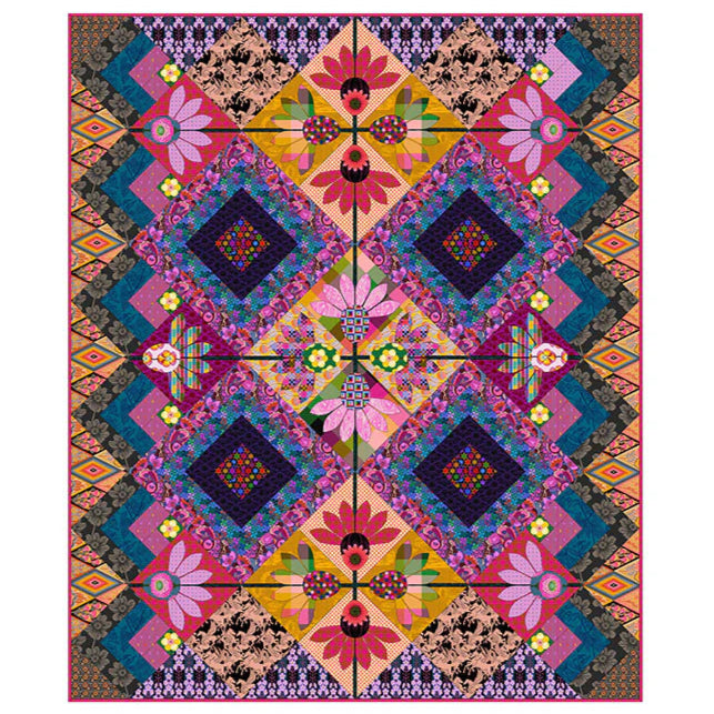 Bespoke Quilt No.1 is a vibrant, symmetrical design focusing on the floral motifs towards the center of the quilt. Fabrics are designed by Anna Marie Horner (Parry). Piecing and some appliquéing is used in this quilt, great for an intermediate. Finished quilt size is 71"x85".
Included in Kit: Pattern, fabric for top and binding.
Not Included: Batting and Backing.
Backing Amount: 5 yards of 43"/44".