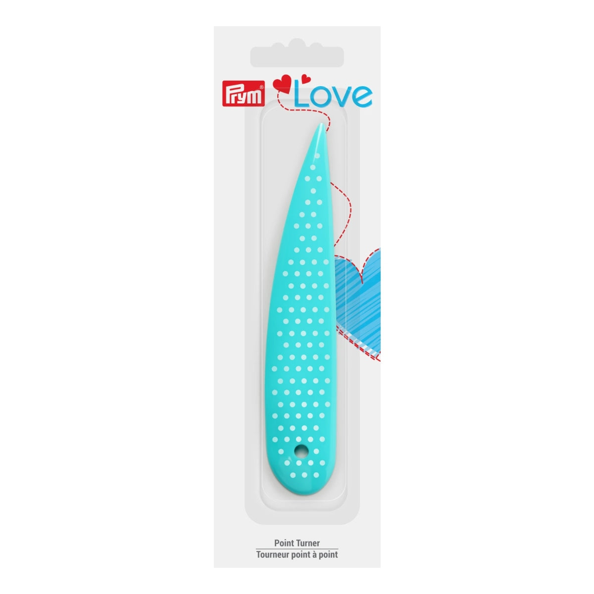 This turquoise point turner is great for shaping corners and points. Has a rounded end that can be used for creasing seams. Also includes a hole in the base to attach to a lanyard if you'd like, (not included).