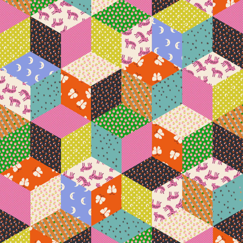 Manufacturer: Ruby Star Society
Designer: Alexia Abegg
Collection: Ooh Lucky Lucky
Print Name: Tumbling Blocks in Vivid
Material: 100% Cotton
Weight: Quilting
SKU: RS4112-16
Width: 44 inches