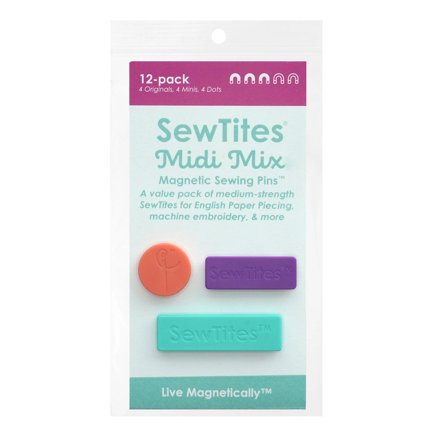 The original and trusted favorite is back!
This mix contains our medium-strength classics: the Original, Dot, and Mini.
Dependable enough for everyday sewing, gentle enough for comfort. Whether you're machine embroidering a medium-weight project (thinner towels or sweatshirts), English Paper Piecing, or binding a quilt, these three versatile SewTites adapt to your rhythm.
