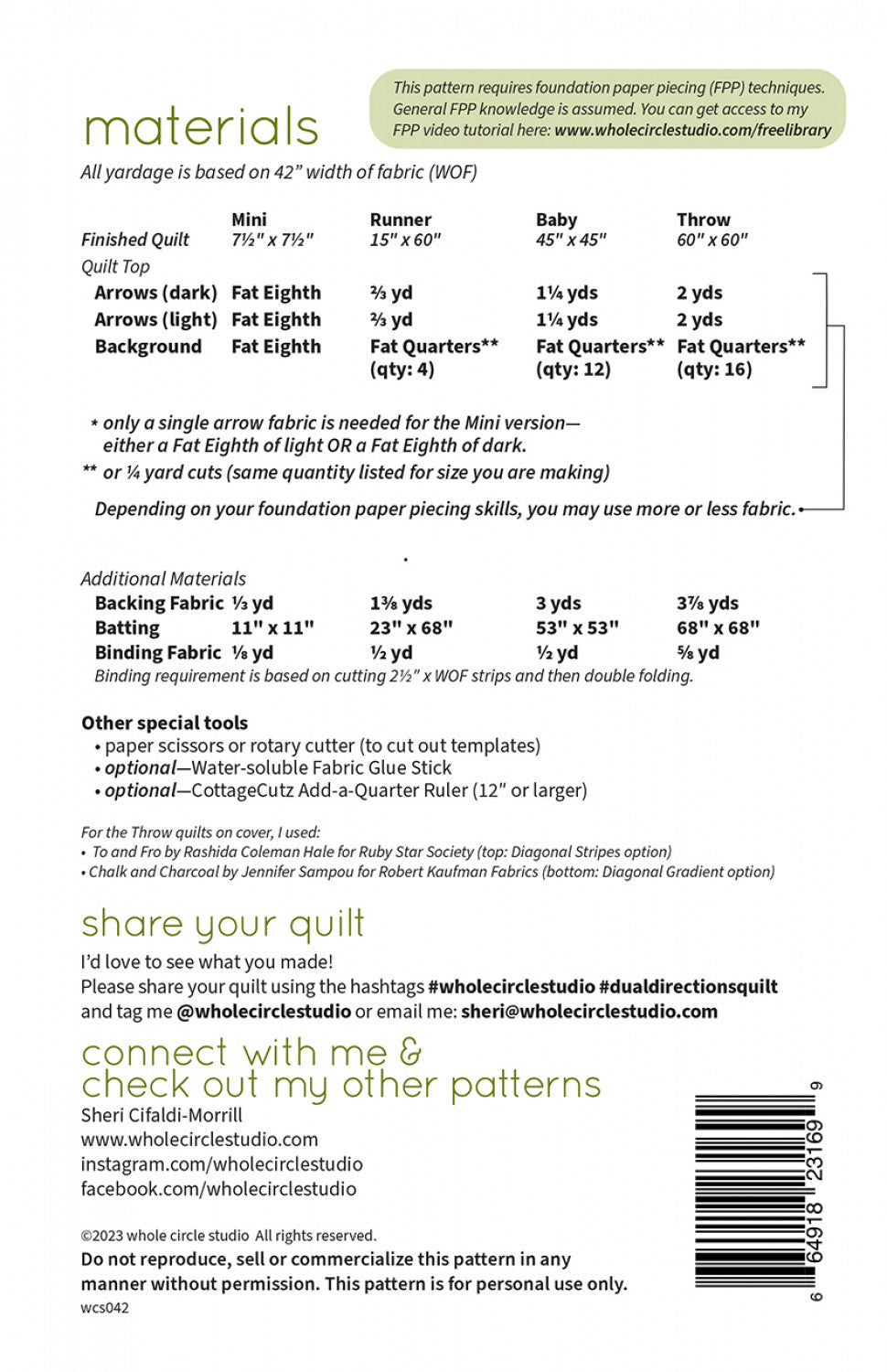 Whole Circle Studio - Dual Directions Quilt PATTERN