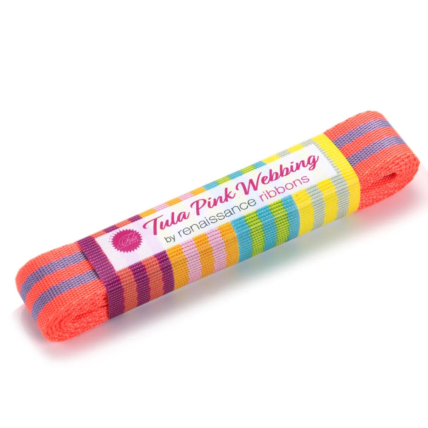 Tula Pink striped Nylon Webbing - 1in wide - Lavender and Pink - A game Changer in Bag Making! Color: Lavender and Pink Size: 1in x 2yds Use: Bag Making Included: 2 yds bundle