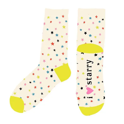 Starry Socks designed by Alexia Marcelle Abegg make a shining addition to your wardrobe. They are made of 65% cotton, 33% nylon and 2% spandex, making them both comfortable and well-fitting.
Designer : Alexia Abegg
Manufacturer : Ruby Star Society
Size : One size fits most
Quantity : 1 Pair