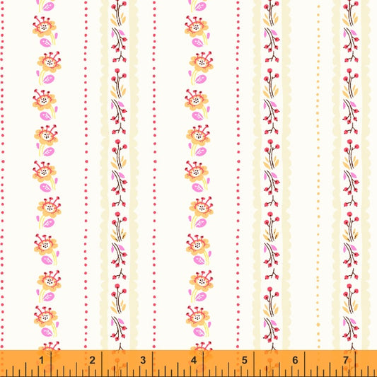 Manufacturer: Windham Fabrics Designer: Heather Ross Collection: West Hill Print Name: Floral Stripe in Lilac Material: 100% Cotton  Weight: Quilting  SKU: WIND 52880-8 Width: 44 inches