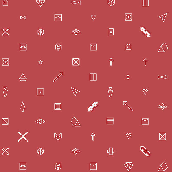 Manufacturer: Andover Fabrics Designer: Alison Glass Collection: Century Prints - Hopscotch Print Name: Trinkets in Barnrose Material: 100% Cotton Weight: Quilting SKU: CS-23-BARNROSE Width: 44 inches