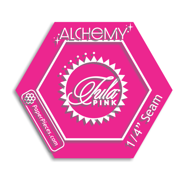 Alchemy 1/4" Seam Acrylic Template By Tula Pink Tula Pink uses the art of Alchemy to magically transform an array of simple hexagons into a colorful mosaic of medallions.