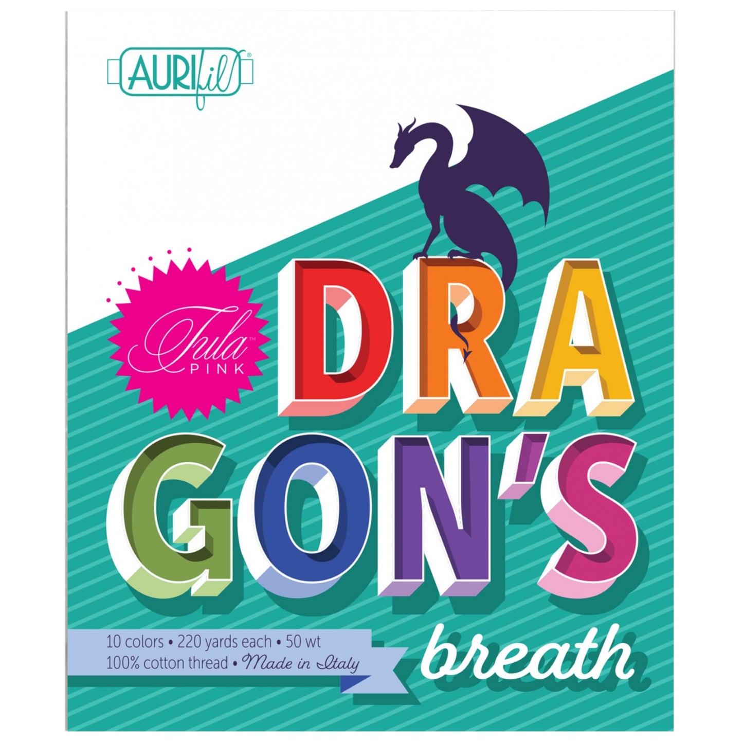 10 Small Spools 50wt: 1147, 2850, 4182, 2775, 1243, 2535, 4020, 2277, 2240, 2140 What better way to present Tula Pink’s Unicorn Poop & Dragon’s Breath, designed as perfect partners to her Summer solids collection launches with Free Spirits Fabrics