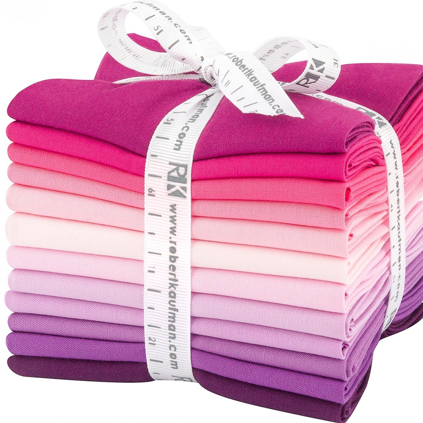 This factory cut FAT QUARTER BUNDLE contains 12 cotton fabrics from Kona Solids for Robert Kaufman Fabrics. Manufacturer: Robert Kaufman Fabrics Collection: Kona Cotton Solids Wildberry Palette Material: 100% Cotton SKU: FQ-1377-12 Weight: Quilting