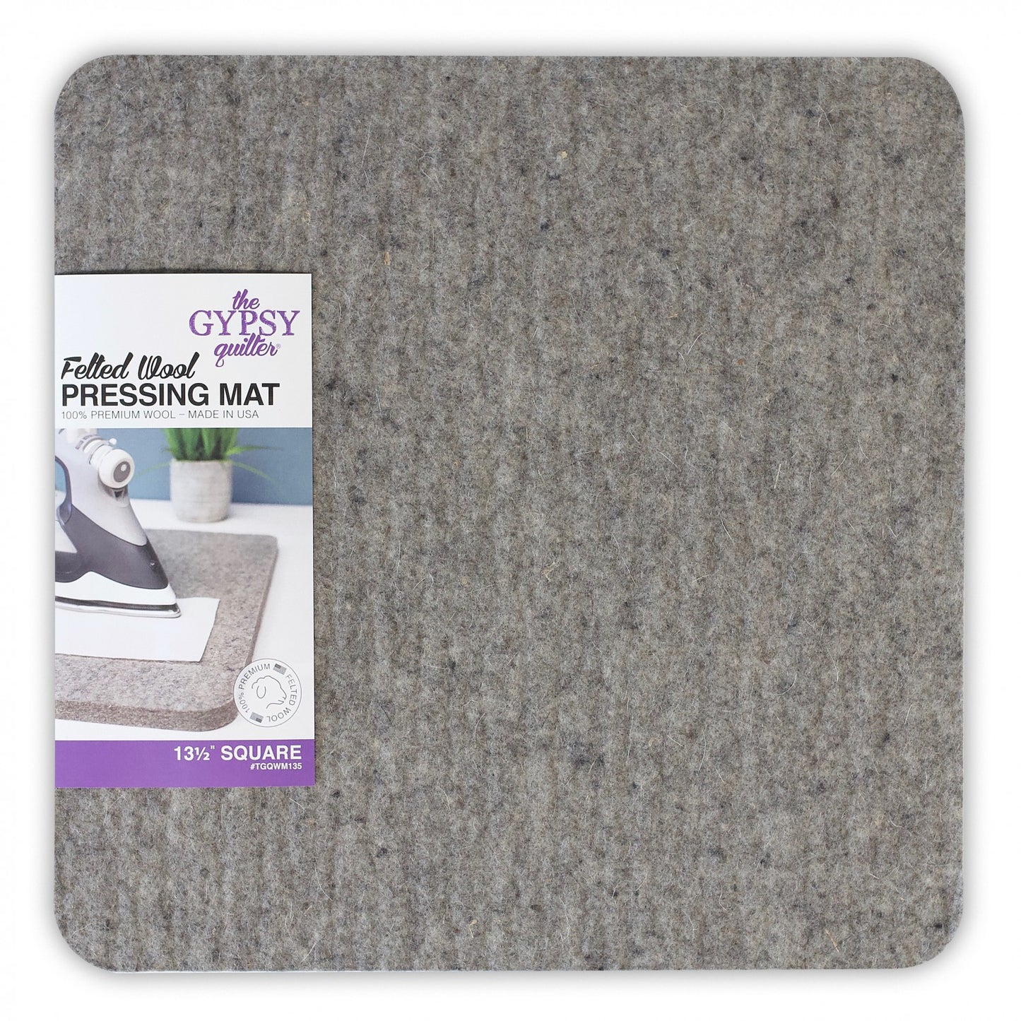 Press any pieced or embroidered block with ease. The density of this high-quality 100% felted wool mat absorbs seams and stitches, effectively pressing both sides at once. Block knitted projects as well by pinning them directly to the mat. An added bonus? The texture of the wool stops fabrics from shifting so there is no distortion when pressing. Measures 13.5"x13.5".