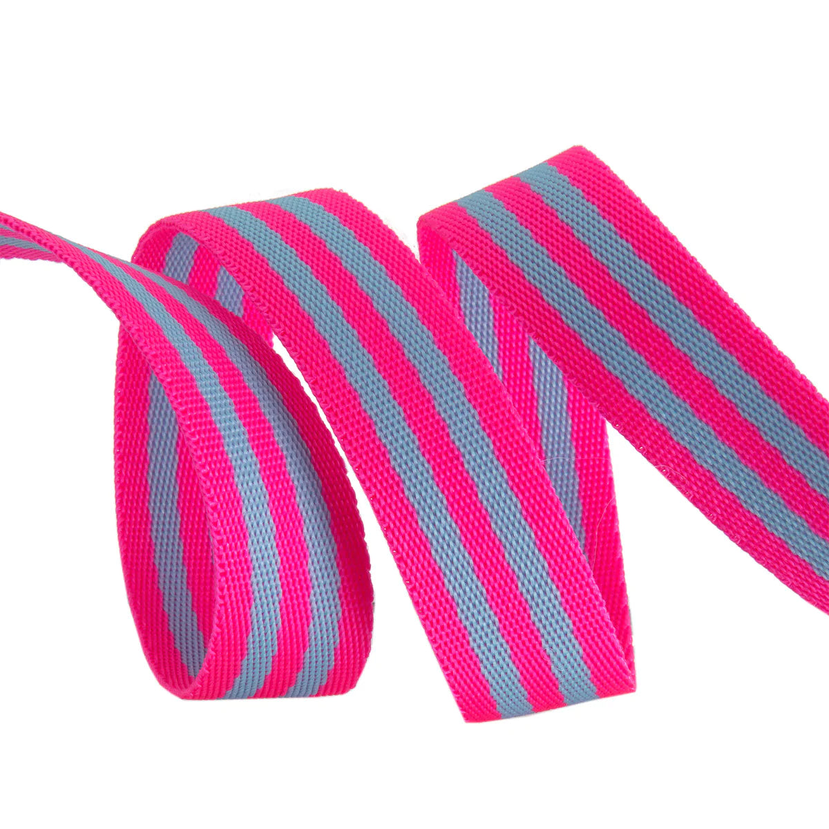 Tula Pink striped Nylon Webbing - 1in wide - Aqua and Hot Pink - A game Changer in Bag Making! Color: Aqua and Hot Pink Size: 1in x 2yds Use: Bag Making Included: 2 yds bundle