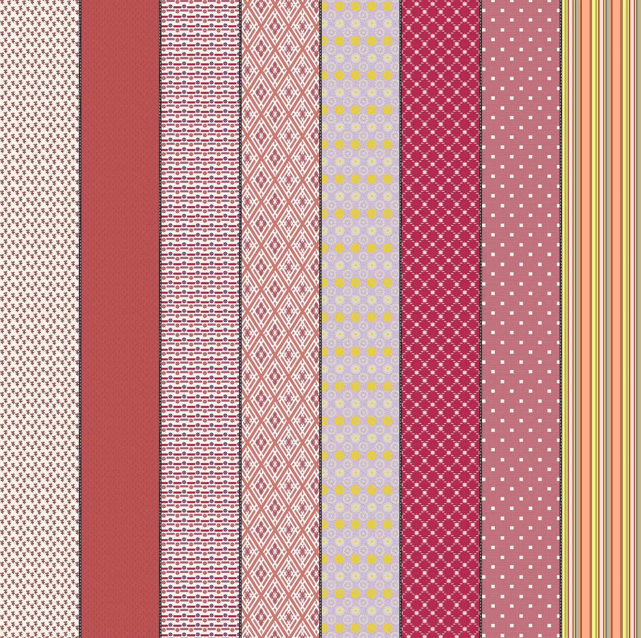 Manufacturer: Moda Fabrics
Designer: Jen Kingwell
Collection: Gathered Lollies
Print Name: Trentham Six
Material: 100% Cotton
Weight: Quilting
SKU: 18295-12
Width: 44 Inches