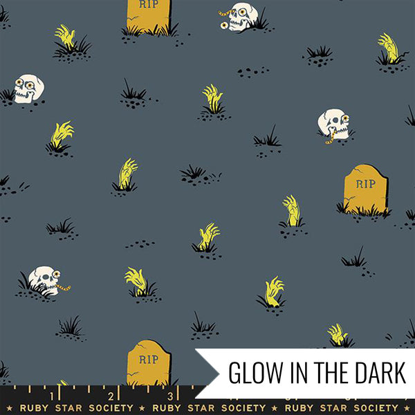 Manufacturer: Ruby Star Society Designer: Ruby Star Society Collection: Tiny Frights Print Name: Graveyard in Ghostly Glow in the Dark Material: 100% Cotton Weight: Quilting  SKU: RS5122 16G Width: 44 inches