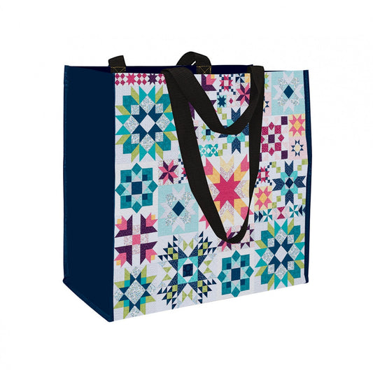 Cart your quilting fabric, books, groceries, and more in this sturdy and spacious bag that will become your new go-to carryall. The environmentally conscious tote is made from recycled water bottles, making it water-resistant.  Made of: Plastic Size: 15-1/2in x 15in