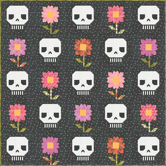Hey Boo Pushing Up Daisies Quilt Kit by Lella Boutique for Moda  Quilt Kit includes fabric for quilt top, binding, and pattern. Size: 80 1/2" x 80 1/2"  Manufacturer: Moda Fabrics Designer: Lella Boutique Collection: Hey Boo Material: 100% Cotton Weight: Quilting SKU: KIT5210