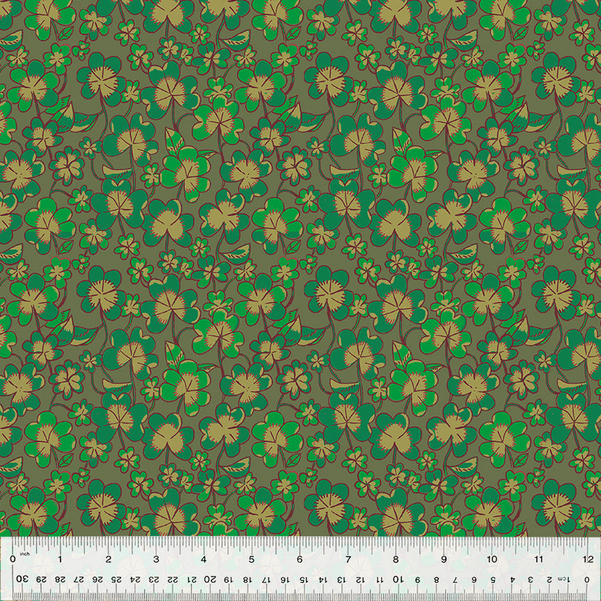 Manufacturer: Windham Fabrics Designer: Heather Ross Collection: Forestburgh Print Name: Clover in Olive Material: 100% Cotton  Weight: Quilting  SKU: 53847-10 Width: 44 inches