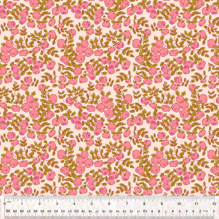 Manufacturer: Windham Fabrics Designer: Heather Ross Collection: Forestburgh Print Name: Apples in Blush Material: 100% Cotton  Weight: Quilting  SKU: 53849-1 Width: 44 inches