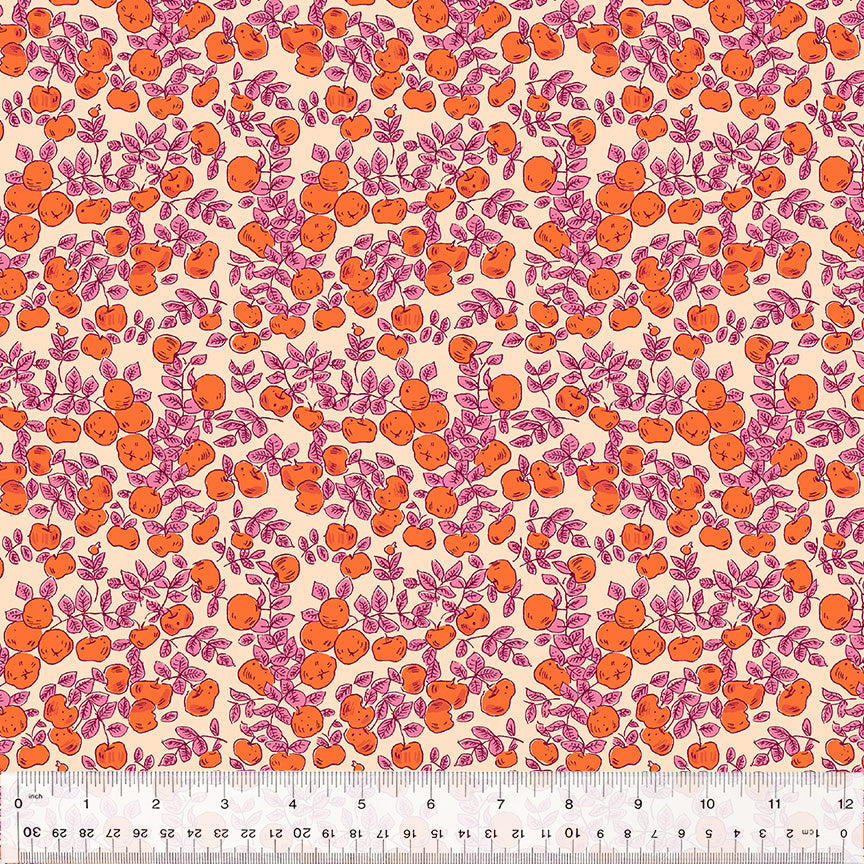 Manufacturer: Windham Fabrics Designer: Heather Ross Collection: Forestburgh Print Name: Apples in Magenta Material: 100% Cotton  Weight: Quilting  SKU: 53849-15 Width: 44 inches
