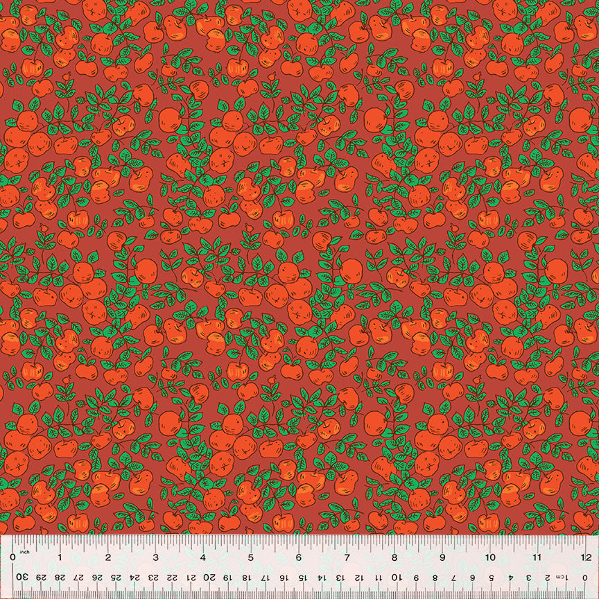 Manufacturer: Windham Fabrics Designer: Heather Ross Collection: Forestburgh Print Name: Apples in Warm Red Material: 100% Cotton  Weight: Quilting  SKU: 53849-16 Width: 44 inches