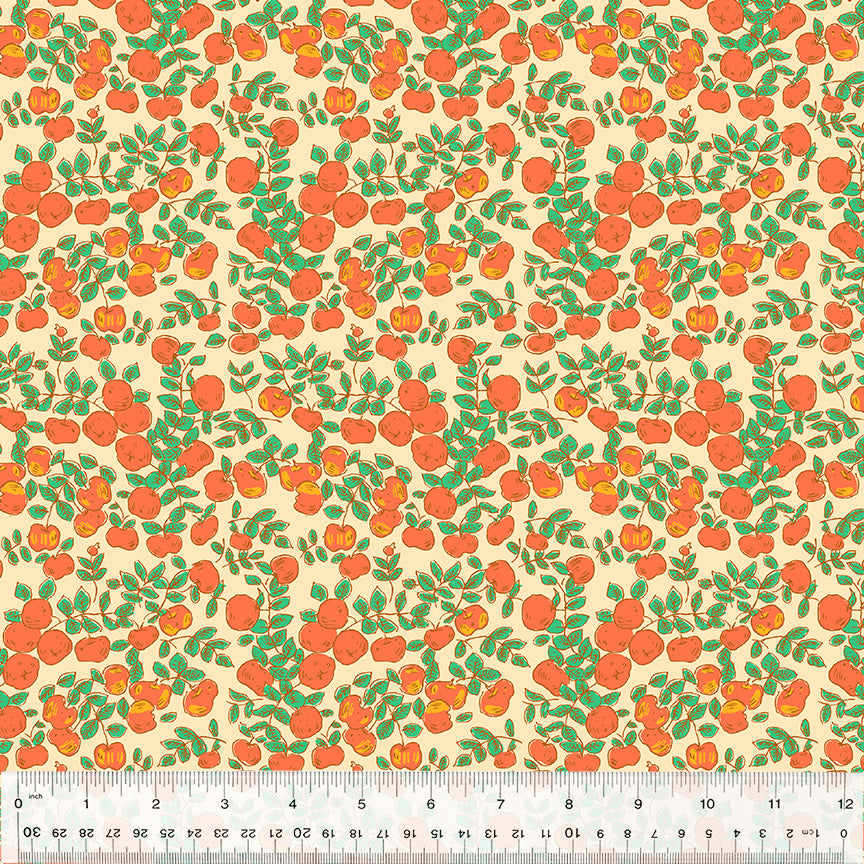 Manufacturer: Windham Fabrics Designer: Heather Ross Collection: Forestburgh Print Name: Apples in Peach Material: 100% Cotton  Weight: Quilting  SKU: 53849-2 Width: 44 inches
