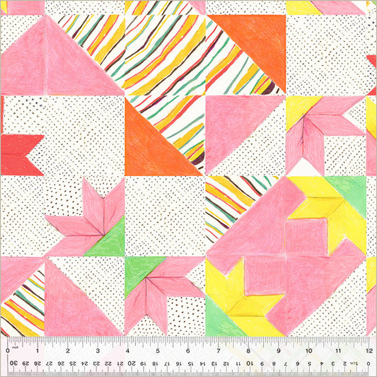 Manufacturer: Windham Fabrics Designer: Heather Ross Collection: By Hand Print Name: Bee's Quilt in White Material: 100% Cotton  Weight: Quilting  SKU: 54548D-1 Width: 44 inches
