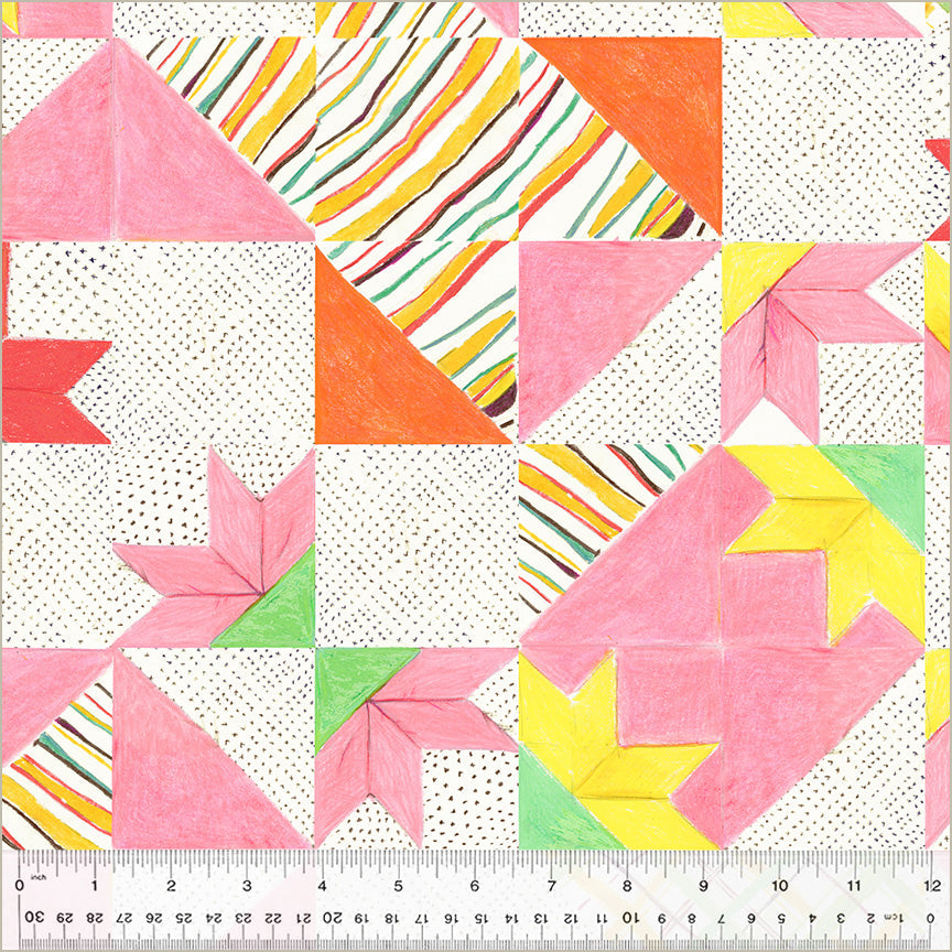 Manufacturer: Windham Fabrics Designer: Heather Ross Collection: By Hand Print Name: Bee's Quilt in White CANVAS Material: 100% Cotton  Weight: Quilting  SKU: 54261C-1 Width: 44 inches