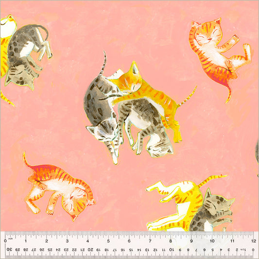 Manufacturer: Windham Fabrics Designer: Heather Ross Collection: By Hand Print Name: Barn Kittens in Salmon Material: 100% Cotton  Weight: Quilting  SKU: 54251D-3 Width: 44 inches