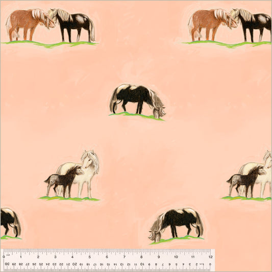 Manufacturer: Windham Fabrics Designer: Heather Ross Collection: By Hand Print Name: Ponies in Peach Material: 100% Cotton  Weight: Quilting  SKU: 54253D-4 Width: 44 inches