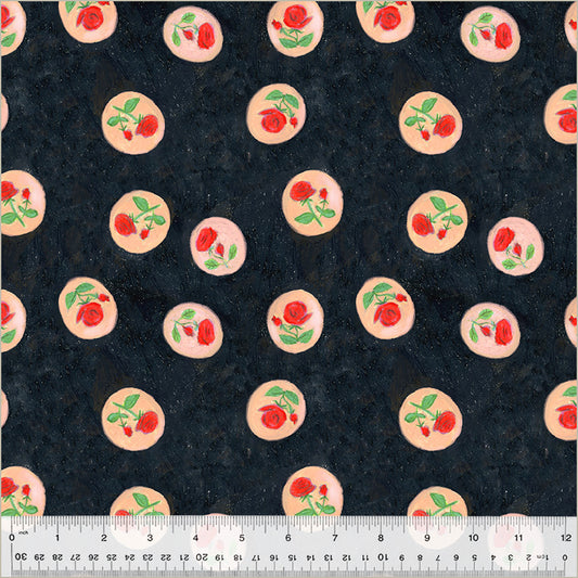 Manufacturer: Windham Fabrics Designer: Heather Ross Collection: By Hand Print Name: Rose Cameo in Night Material: 100% Cotton  Weight: Quilting  SKU: 54254D-5 Width: 44 inches