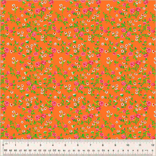 Manufacturer: Windham Fabrics Designer: Heather Ross Collection: By Hand Print Name: Mousy Floral in Tangerine Material: 100% Cotton  Weight: Quilting  SKU: 54255D-7 Width: 44 inches