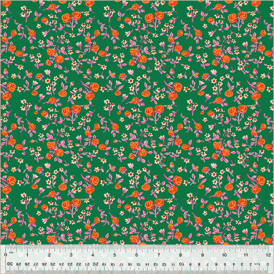 Manufacturer: Windham Fabrics Designer: Heather Ross Collection: By Hand Print Name: Mousy Floral in Emerald Material: 100% Cotton  Weight: Quilting  SKU: 54255D-8 Width: 44 inches