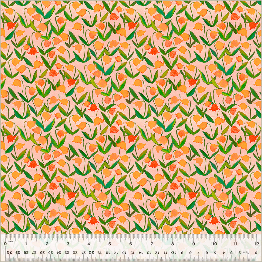 Manufacturer: Windham Fabrics Designer: Heather Ross Collection: By Hand Print Name: Flowerbed in Salmon Material: 100% Cotton  Weight: Quilting  SKU: 54257D-3 Width: 44 inches