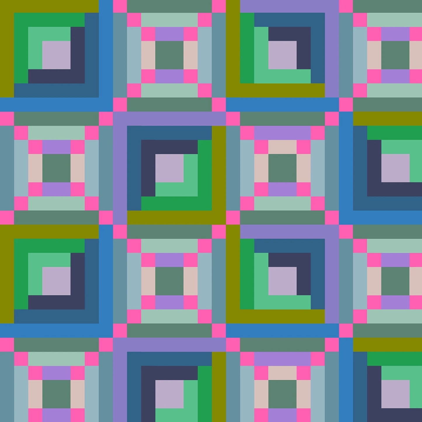 Manufacturer: Windham Fabrics
Designer: Annabel Wrigley
Collection: Happy Place
Print Name: Log Cabin in Dusk
Material: 100% Cotton
Weight: Quilting
SKU: 55372D-3
Width: 44 inches