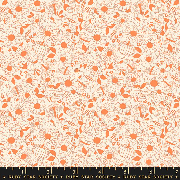 Manufacturer: Ruby Star Society Designer: Ruby Star Society Collection: Tiny Frights Print Name: Halloween Floral in Pumpkin Material: 100% Cotton Weight: Quilting  SKU: RS5117 12 Width: 44 inches
