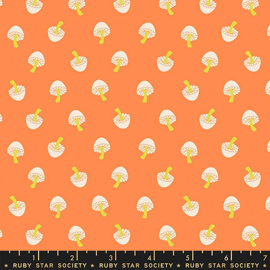 Manufacturer: Ruby Star Society Designer: Ruby Star Society Collection: Tiny Frights Print Name: Tiny Mushrooms in Pumpkin Material: 100% Cotton Weight: Quilting  SKU: RS5118 13 Width: 44 inches